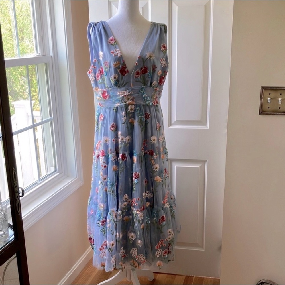 JessaKae Margaret Floral Midi Dress Blue Size Large